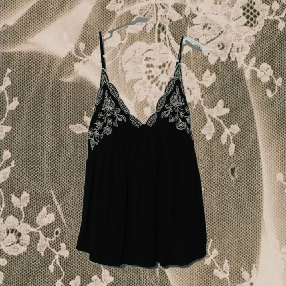 Black Lace Embroidered Camisole
